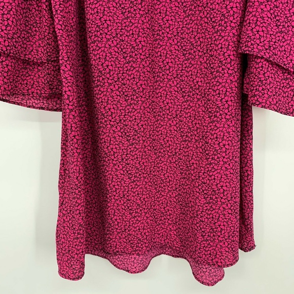 Michael Kors Top Pink Black Butterfly Print Cold Shoulder Ruffle - Picture 8 of 9